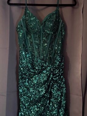 Emerald Green Sequin Corset Evening Dress